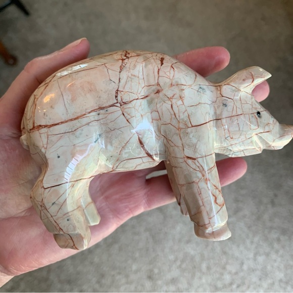 Large Pink Marble Carved Pig Figurine Farm Animal Polished Stone Swine 5" 539g - Picture 14 of 16